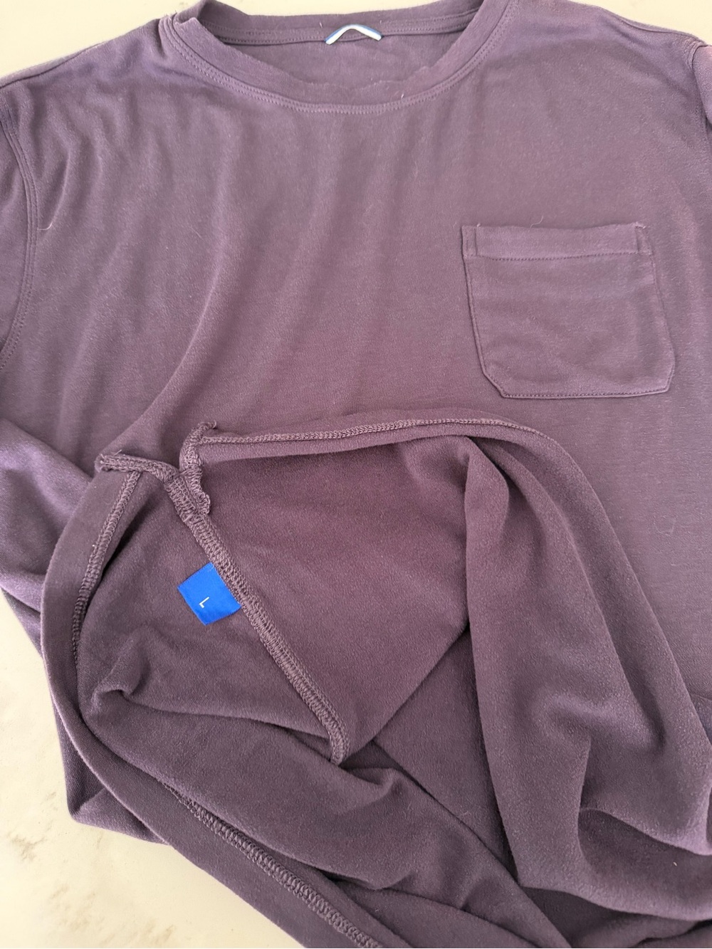 Kit and Ace- Men's Pocket Crewneck Jersey Long Sleeve in Plum